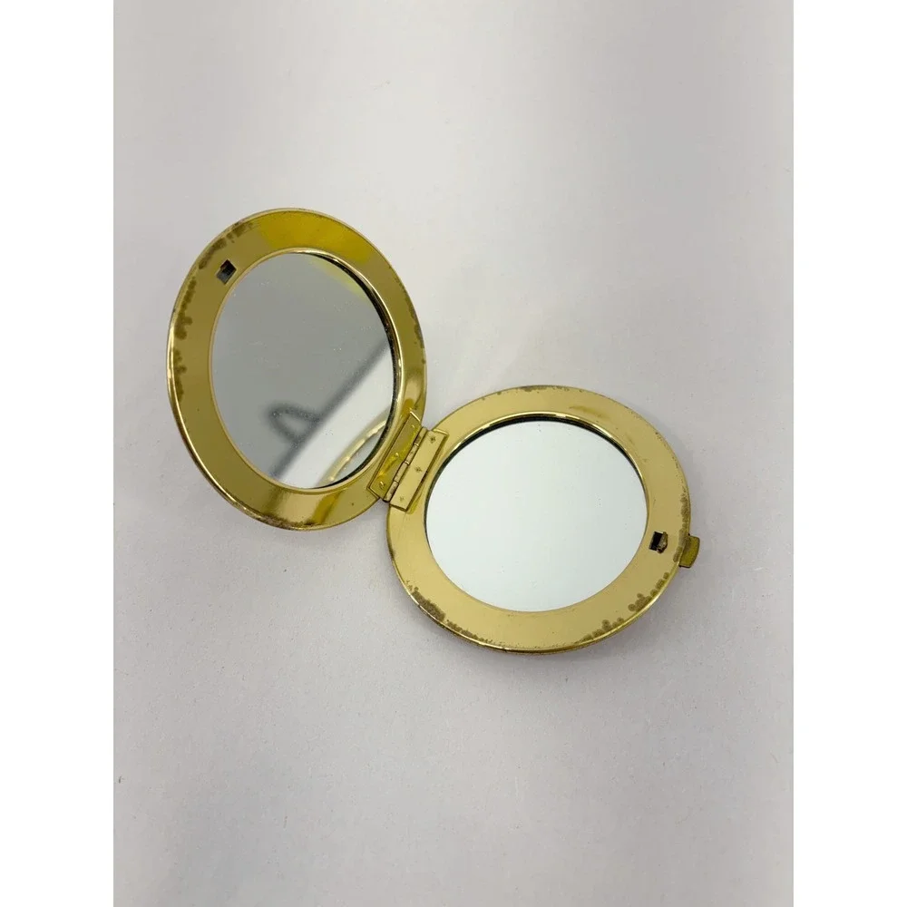 Vintage Gold Tone Round Double Compact Mirror Renaissance Fragonard Scene